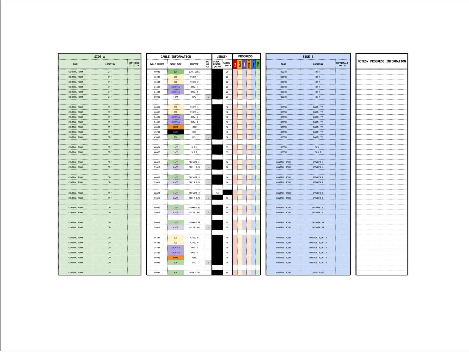 Cable schedule spreadsheet